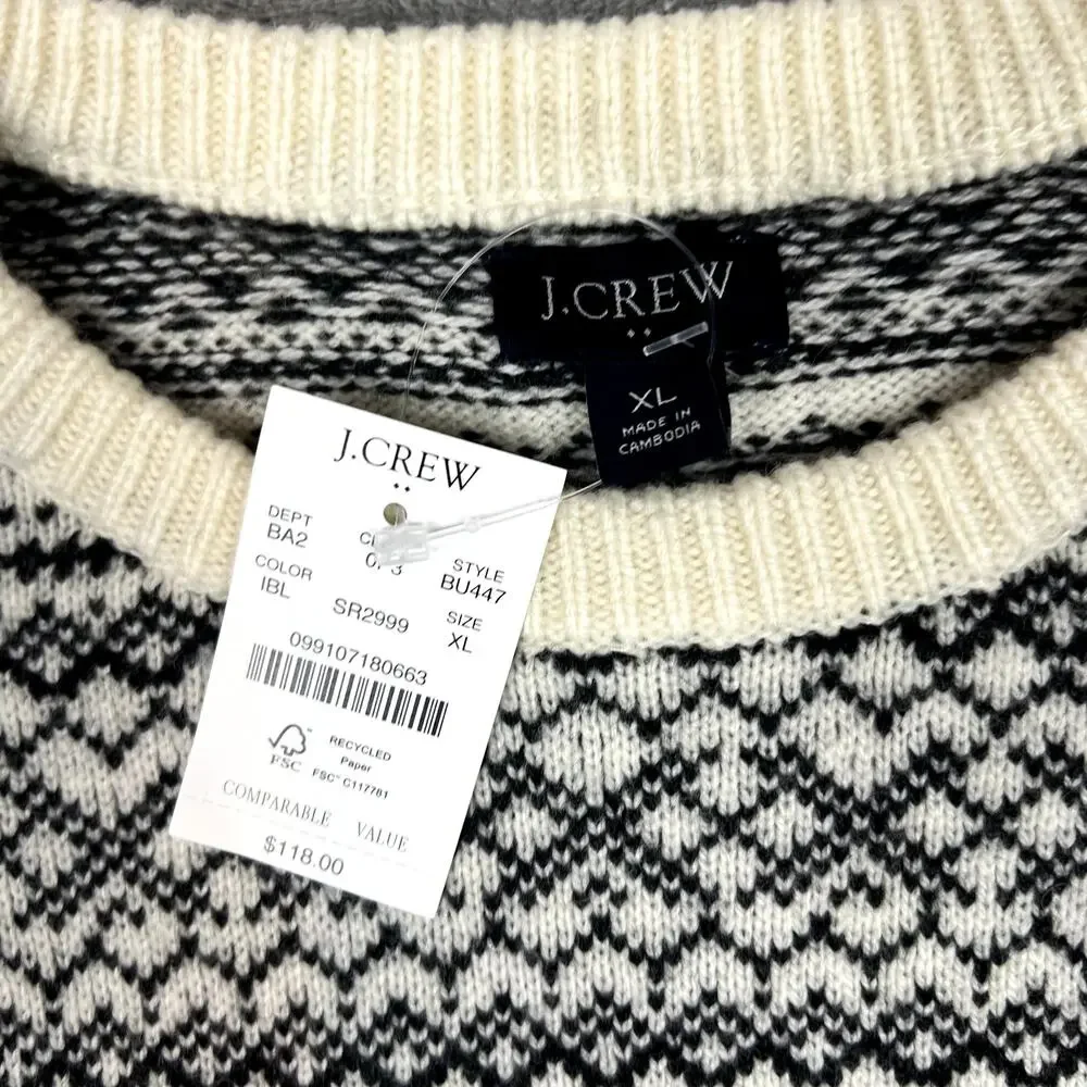 J Crew Sweater Mens XL Lambswool Blend Fair Isle Sweater Geometric NWT MSRP $118 - Picture 3 of 10